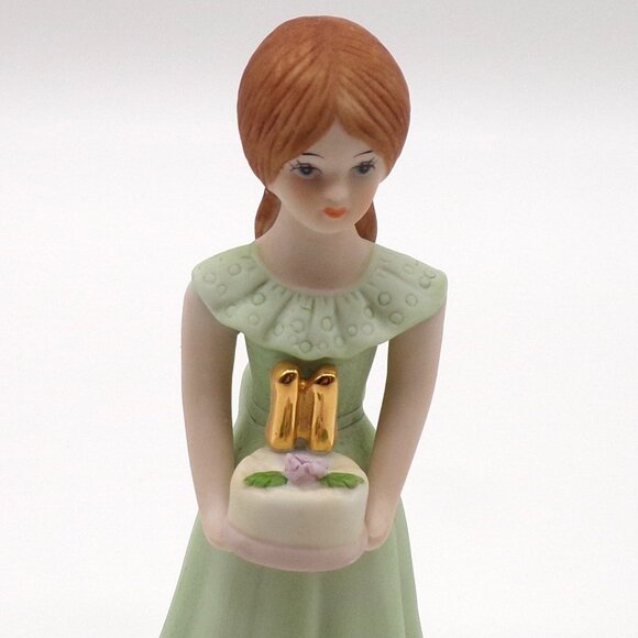 ENESCO Growing up Birthday Girls Figurine 11 Brown Hair Cake Porcelain VTG 1982 - Picture 9 of 11